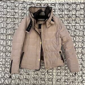 Zara Cream Tan Down Filled Hooded Steampunk Buckle Puffer Coat Jacket XL